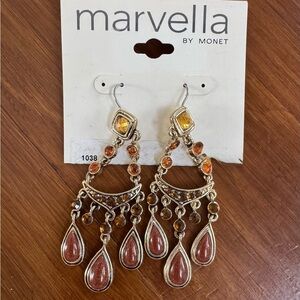 Monet Gold and Brown Chandelier Earrings